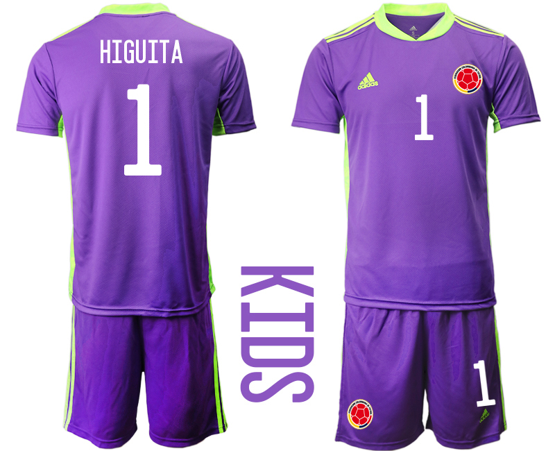 Youth 2020-2021 Season National team Colombia goalkeeper purple #1 Soccer Jersey1->colombia jersey->Soccer Country Jersey
